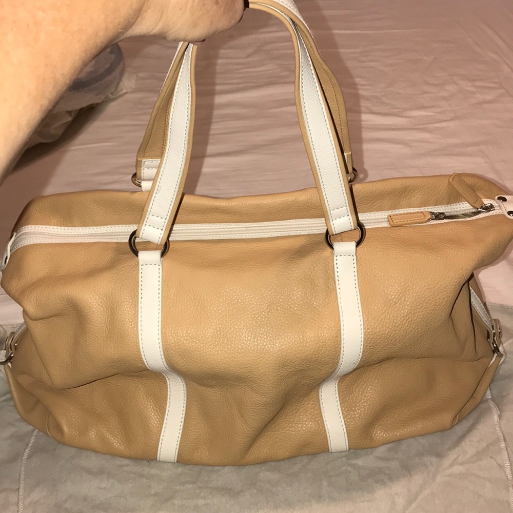 Levenger Tan and White Travel Bag